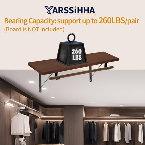 Yarssihha 2 Pack Closet Rod Bracket, 12 x 10.4 Inch Wall Mounted Closet Shelf Bracket, Black Closet Rod Support Bracket with Screws - style: Black-2 pack