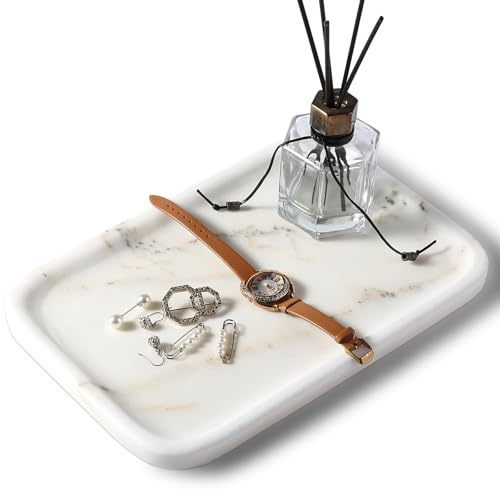 Marble Tray, 12"x8" Marble Vanity Tray for Countertop Bathroom Kitchen Dresser, Decorative Catchall Trays for Perfume Jewelry, Rectangular Stone Serving Tray(Oriental Calacatta - color: Oriental Calacatta