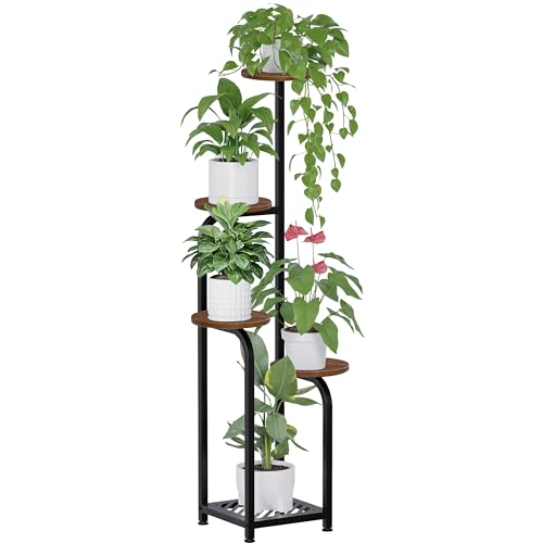 TOSKING Tall 5-Tier Corner Plant Stand Indoor, Anti-Tip,Brown & Black,47in | Plywood trays,wide base and heavy-duty shelves hold multiple pots,child & pet friendly for living room, balcony, patio - color: Brown, size: 5tier Sq