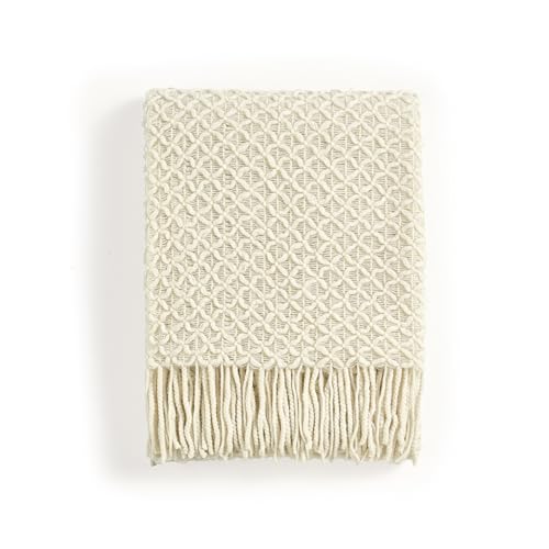 CREVENT Farmhouse Boho Knitted Throw Blanket for Couch Sofa Chair Bed Home Decoration, Soft Warm Cozy Light Weight for Spring Summer Fall (50''X60'' Beige) - color: Beige X, size: 50inchx60inch