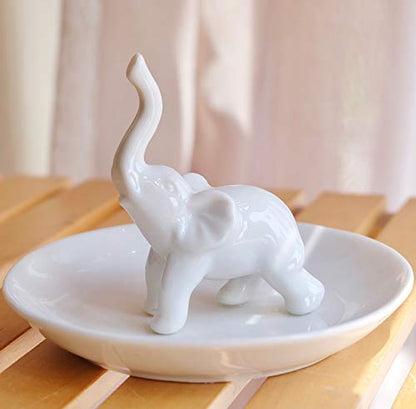 PUDDING CABIN White Elephant Ring Holder Dish Ring Tray for Jewelry | Elephant Gifts for Women Christmas, Birthday, Mother's Day - style: White Elehant