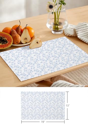 Table Runner and Placemats Set of 6 Blue Floral Decorative Dining Table Runner with Matching Placemats Flower Tree Branch Table Decor for Kitchen Dining Room and Everyday Use 13x90in - size: 13"x90"+6pcs