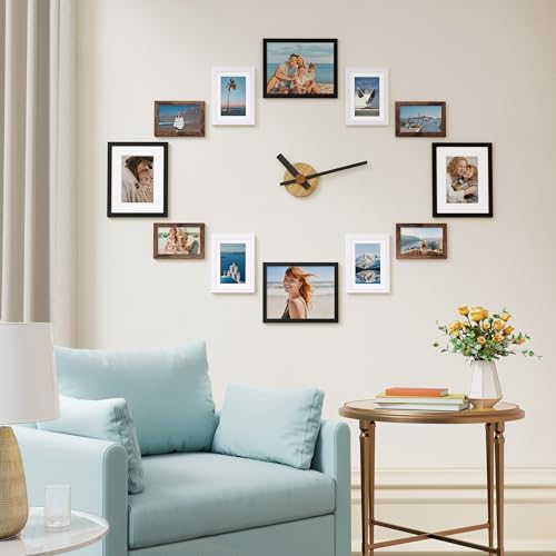 Vittanly 12 Pack Gallery Wall Frame Set, Black, Brown, White | Gallery Wall Frame Set: 4pcs 8x10, 4pcs 5x7 & 4pcs 4x6 Photos for Wall & Table, Picture Frames made of Engineered Wood - color: Black & Brown & White