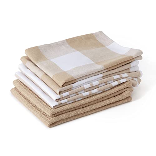 Encasa XO Kitchen Dish Towels, Waffle Weave 28"x18" Beige | Heavyweight 100% Cotton | Super Absorbent & Quick Drying | Pre-Shrunk Dishcloths | Set of 6 - color: Beige, size: 28x18 in (Set of 6)