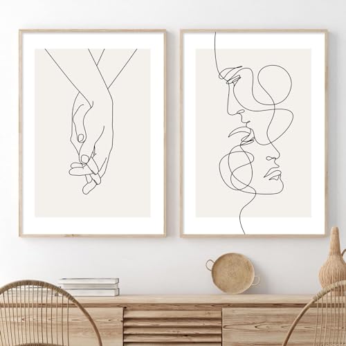 Abstract Couple Line Art Line Face Wall Art Minimalist Line Art Prints Black Line Pictures Holding Hands Canvas Wall Art Black and White Minimalist Poster for Living Room Bedroom 16x24inx2 Frameless - color: Abstract Couple Line Art
