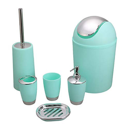 Bathroom Accessories Set, 6-Piece Plastic Gift Set, Toothbrush Holder, Toothbrush Cup, Soap Dispenser, Soap Dish, Toilet Brush Holder, Trash Can (Mint Green) - color: Mint Green