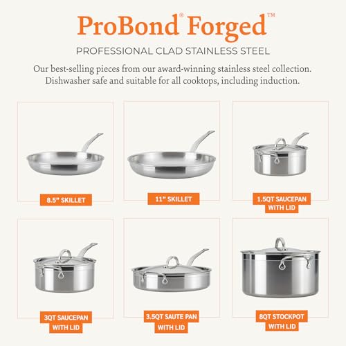 Hestan - ProBond Collection - Professional Clad Stainless Steel 10-Piece Ultimate Cookware Set, Induction Cooktop Compatible - style: 10 Piece