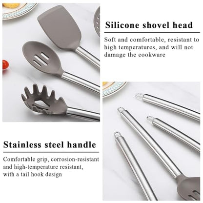 Kitchen Utensils Set, Kyraton 38 Piece Silicone kitchen Cooking Utensils Set with Utensil Rack, Spoon Spatula Set, Non-Stick kitchen Gadgets, Dishwasher Safe - color: 1. With Utensil Holder