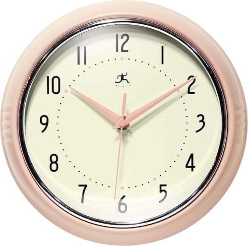 Infinity Instruments LTD. Retro 9 inch Silent Sweep Non-Ticking Mid Century Modern Kitchen Diner Wall Clock Quartz Movement Retro Wall Clock Decorative (Rose Blush)… - color: Rose Blush, size: 9.5 Inch