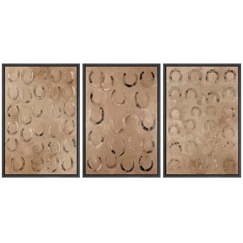 MUDECOR Framed Wall Art Print Set Western Decor Horseshoes Pattern Rustic Neutral Illustrations Modern Art Boho Decorative Colorful Chic for Living Room, Bedroom, Office - 16"x24"x3 BLACK - color: A01-2511-M01, size: 16"x24"x3 Panels Black