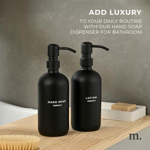 MaisoNovo Soap Dispenser 2-Piece Set | 16.9oz Black Bottles with Black Plastic Pumps - color: Black/Black