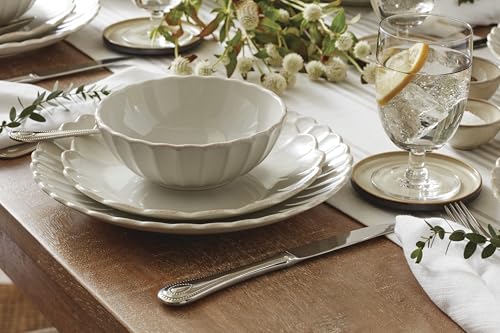 Lenox French Perle Scallop White Stoneware 4-Piece Dinnerware Set for 1 | dishwasher safe, microwave safe | plates and bowls sets for kitchen and dining | 11 inch plate, dish set - style: 4-Piece Place Setting White