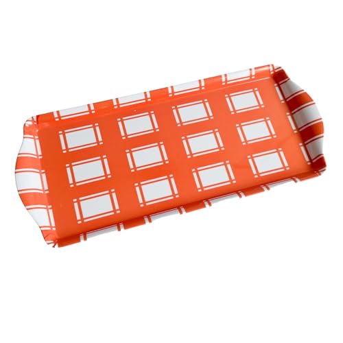 Orange Plaid Melamine Serving Tray with Handles Vibrant Seasonal Platter | By Sprinkles & Confetti Lightweight Shatter-Resistant BPA-Free Holidays Appetizers Parties Entertaining Food Displays - color: Orange Plaid