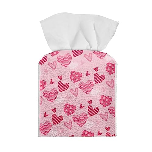 Heart Print Square Tissue Box Cover Pu Leather Tissue Holder Facial Paper Cover Waterproof Easy to Install Toilet Paper Holder for Bathroom Bedroom - color: Heart
