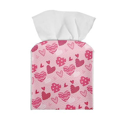 Heart Print Square Tissue Box Cover Pu Leather Tissue Holder Facial Paper Cover Waterproof Easy to Install Toilet Paper Holder for Bathroom Bedroom - color: Heart
