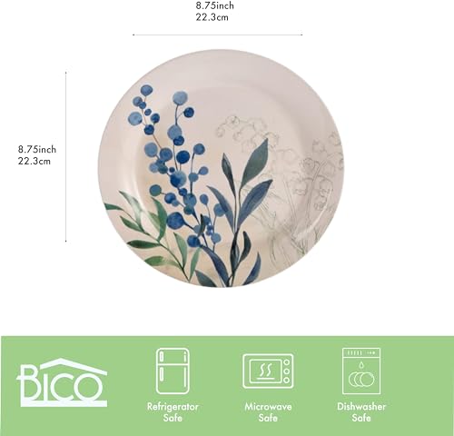 Bico Botanical Valley Salad Plates Set of 4, 8.75 Inch Ceramic Dessert Plates for Salad, Appetizer, Side Dishes, Microwave and Dishwasher Safe, Gift for Housewarming and Thanksgiving - color: Botanical Valley