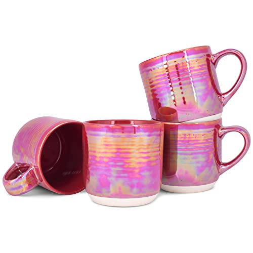 Elanze Designs Glossy Reactive Glaze Large 17 Fluid Ounce Everyday Kitchen Food Grade Ceramic Stoneware Coffee Mug Cup with Comfort Curved Handles, Set of 4, Red - color: Red