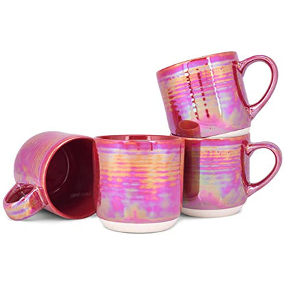 Elanze Designs Glossy Reactive Glaze Large 17 Fluid Ounce Everyday Kitchen Food Grade Ceramic Stoneware Coffee Mug Cup with Comfort Curved Handles, Set of 4, Red - color: Red