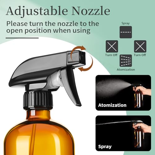 GIVAMEIHF 16oz Amber Glass Spray Bottles,6 Pack Glass Spray Bottles Refillable Empty Bottle with Adjustable Nozzle,Spray Bottle for Essential Oils,Cleaning,Pets,Hair Mister