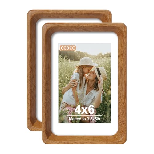 4x6 Picture Frame Set of 2, Natural Teak Wood Solid Wood 4 by 6 Photo Frames with 3.5x5 Mat with Real Glass for Wall and Tabletop Display - color: Natural Teak, size: 4x6-2Pack