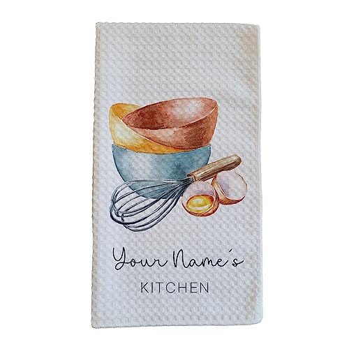 Personalized Kitchen Towel | Custom Tea Towel | Watercolor Utensil Dish Towel | Kitchen Decor | Hand Towel Gift Set | Waffle Weave Dishcloth (Just 1 Towel, Design 1) - size: Just 1 Towel, style: Design 1