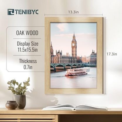 12x16 Oak Picture Frame 3 Pack, Natural Wood Grain, HD Tempered Glass, Wall Hanging - color: Oak, size: 12 X 16, style: 3 Pack