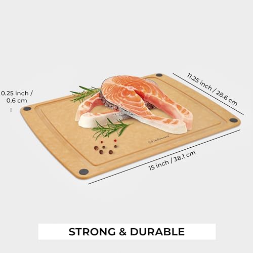 Freshware Wood Cutting Board for Kitchen, Juice Groove, Non-Slip Silicone Feet, Dishwasher Safe, Large, 15" x 11.25", Natural - color: 15" x 11.25" [Groove] [Natural Slate], size: 15"L x 11.3"W