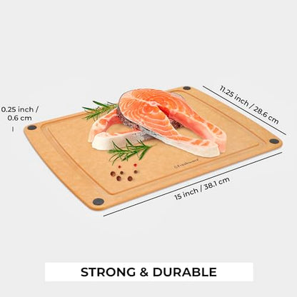 Freshware Wood Cutting Board for Kitchen, Juice Groove, Non-Slip Silicone Feet, Dishwasher Safe, Large, 15" x 11.25", Natural - color: 15" x 11.25" [Groove] [Natural Slate], size: 15"L x 11.3"W