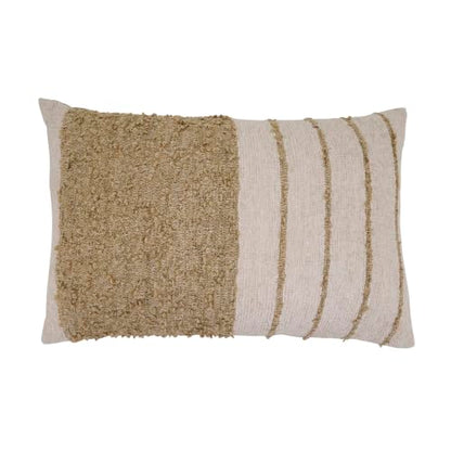 SARO LIFESTYLE Textured Woven Throw Pillow Cover - Boucle Stripe Throw Pillow Cover for Organic Modern Farmhouse Decor, Cozy Living Spaces and Layered Styling, 16"x24", Ivory