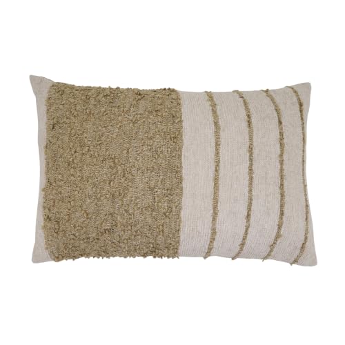 SARO LIFESTYLE Textured Woven Throw Pillow Cover - Boucle Stripe Throw Pillow Cover for Organic Modern Farmhouse Decor, Cozy Living Spaces and Layered Styling, 16"x24", Ivory
