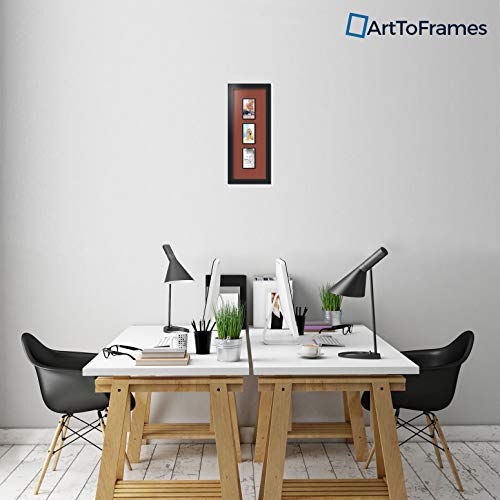 ArtToFrames Collage Photo Frame Double Mat with 3-3x5 Openings with Satin Black Frame and Cognac mat. - color: Cognac, size: 3 - 3x5