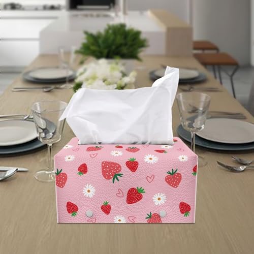 Tissue Box Cover Cartoon Hippie Flower Rectangle Modern PU Leather Rectangular Tissue Box Tissue Cover Tissue Box Holder Night Stands Bedroom Cute Strawberry - color: Cute Strawberry