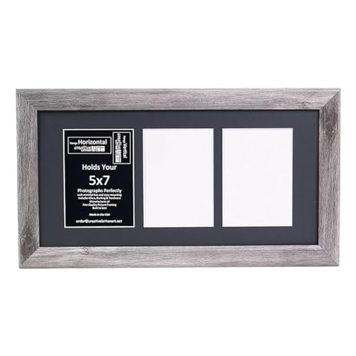 Creative Letter Art 3 Opening Driftwood Picture Frame with Glass to hold 5 by 7 inch Photographs including 10x20-inch Black Mat Collage - color: 3 opening, size: Driftwood w/ Black