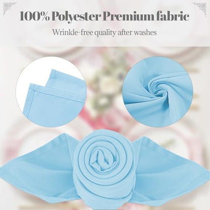 PLOYMONO Baby Blue Cloth Napkins - 8 Pack 17"x17" Polyester Dinner Napkins | Heavy Duty 180 GSM Cloth Napkins with Hemmed Edges - Great for Restaurants, Weddings, Parties, Banquets Dinner - color: Baby Blue