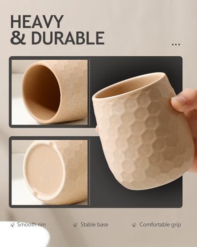 Toothbrush Holder, Tooth Brush Holder for Bathroom - Ceramic Toothbrush Cup Toothbrush Holders Countertop, Khaki Makeup Brush Holder Pen Holder, 3.62" x 3.62" x 3.93", ANTIS'S HOME - color: Khaki, size: Honeycomb