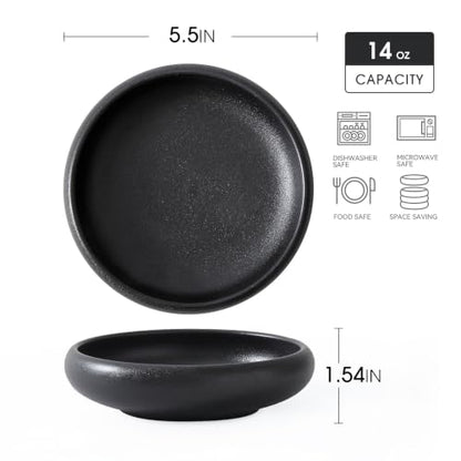 Uaral Japanese Salad Plate,Black Plates and Bowls Set,Stoneware Black Plate Set,Appetizer Plates Set of 4,5.5 inch,14 oz(Texture Matte) - color: Black Txeture