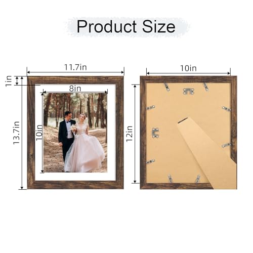 iRahmen 10x12 Picture Frame with Mat 8x10 - High Definition Real Glass Wooden Photo Frames for Tabletop Display and Wall Mounting (Brown, Set of 4) - color: Brown, size: 10X12