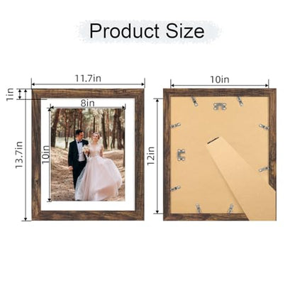 iRahmen 10x12 Picture Frame with Mat 8x10 - High Definition Real Glass Wooden Photo Frames for Tabletop Display and Wall Mounting (Brown, Set of 4) - color: Brown, size: 10X12