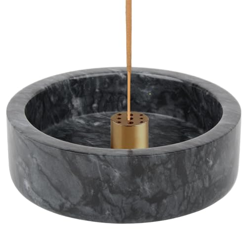 Incense Holder,Natural Marble Incense Holder for Sticks,Handmade Incense Burner with 9 Incense Holes,Suitable for Meditation,Smudging,Incense Burning and Decoration(Black) - color: Black