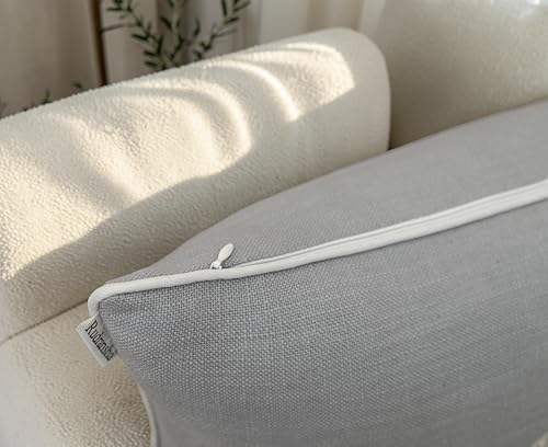 Rudransha Hand Embroidered Cotton Lumbar Pillow Cover - 12x20 Light Grey Botanical Leaf Accent - Hazel Leaves - color: Light Grey-hazel, size: 20" x 12" (Pack of 1)