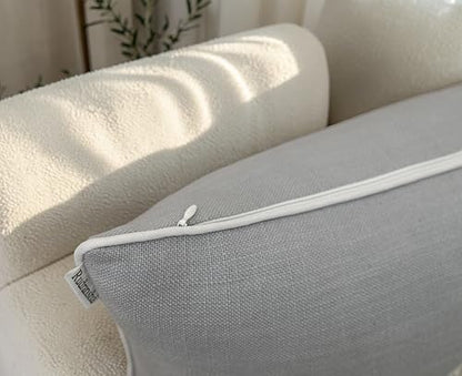 Rudransha Hand Embroidered Cotton Lumbar Pillow Cover - 12x20 Light Grey Botanical Leaf Accent - Hazel Leaves - color: Light Grey-hazel, size: 20" x 12" (Pack of 1)