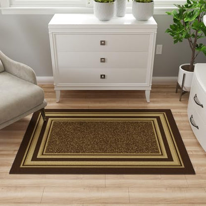 Ottomanson 3x5 Area Rugs – Ultra-Thin Entryway Rug - color: Border Brown, size: 3'3" x 4'7" (Area Rug)