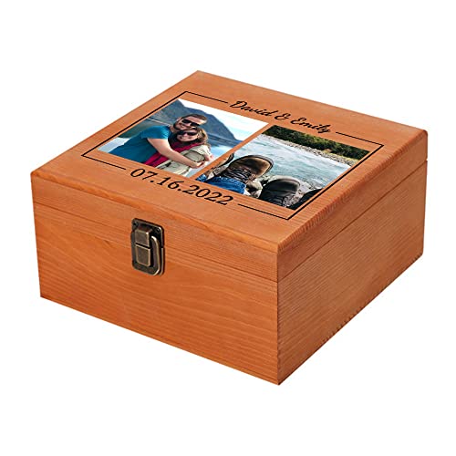 Personalized Memory Box with Photo & Text Custom Wooden Keepsake Box with Lids Wood Storage Box Customized Picture, Gifts for Wedding Anniversary Birthday Graduation Memorial Day - color: Custom 2 photos, size: 7.7" x 7.7" x 3.9" (L x W x H)