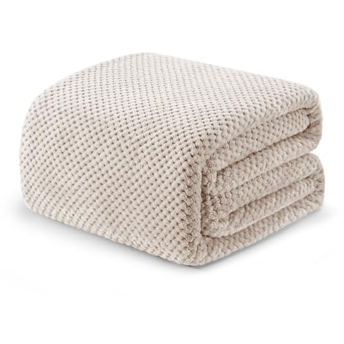 Exclusivo Mezcla Soft Waffle Fleece Bed Blanket Queen Size, Tan | Lightweight Plush Blanket for Bed, Bedroom, Cozy Flannel with Waffle Texture, Stylish Home Decor, All Season, 90x90 Inches - color: Tan, size: 90x90 in