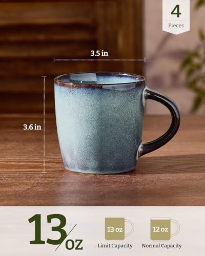 famiware Coffee Mugs Set of 4, Milkyway 13 oz Ceramic Cup Set with Handle | Stoneware Mug Set for Tea, Coffee, Latte, Cappuccino, Cocoa, Microwave and Dishwasher Safe, Dusty Blue - color: Milkyway-Dusty Blue, size: 4 Count (Pack of 1)