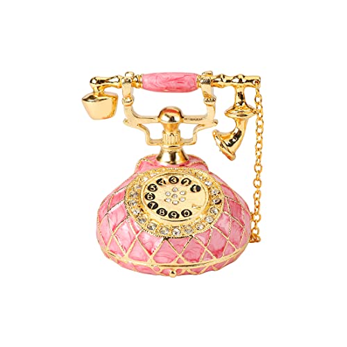 QIFU Hand Painted Small Pink Telephone Figurine Trinket Box Hinged Unique Gift for Family - color: T3 Pink
