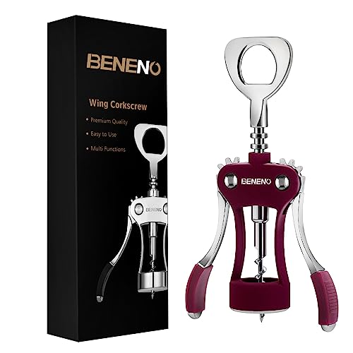 Beneno Wine Opener, Premium Wing Corkscrew Wine Bottle Opener, Purple | Durable Solid Zinc Alloy Body, Precise Sharp-Edged Screw, Ergonomic Non-Slip Grip Wing Handle, Multifunctional Bottle Openers - color: Purple