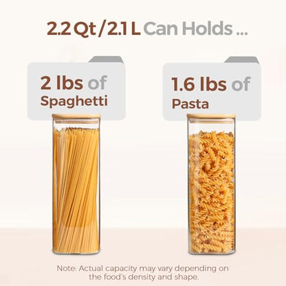 ComSaf Pasta Containers Storage 2.2 Qt, Spaghetti Jar, Set of 3 Tall Jars | Glass Storage Containers wtih Lids, 11.3-inch High Glass Kitchen Canisters Square, Cereal, Noodles, Oats, Dry Food, BPA Free - size: 2.2Qt*3