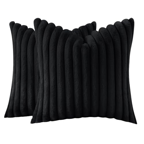 JOJUSIS Faux Fur Plush Throw Pillow Covers, Black, 24 x 24-Inch | Pack of 2, Couch Cushion Case, Soft Pillowcases, Decorative - color: Black, size: 24" x 24" (Pack of 2)