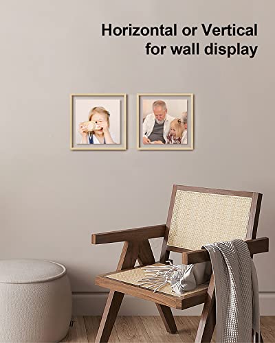 Egofine 8x8 Floating Frames Set of 2, Double Plexiglass Picture Frame, Made of Solid Wood Display Any Size Photo up to 8x8, Wall Mount or Tabletop Standing, Natural Wood - color: Natural Wood, size: 8x8